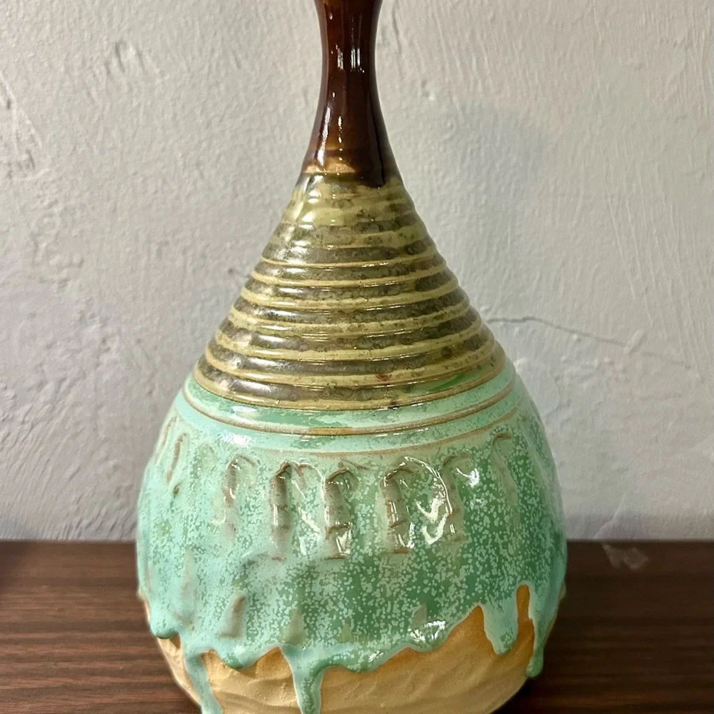 Handmade Ceramic Vase in Teal and Brown (Signed Studio Pottery) - Picture 2 of 7